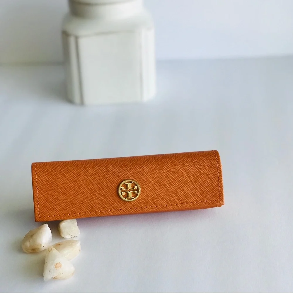 TORY BURCH Orange Leather Sunglasses/Eyeglasses Case